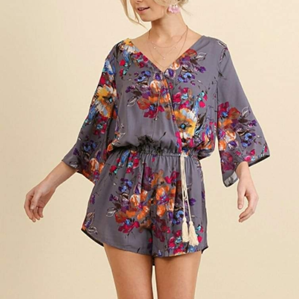 Umgee grey floral romper